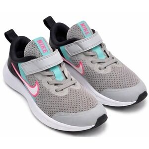Nike Flex Runner Kids Shoes Size 3Y Gray Pink Real Strap Slip On Sneakers DD1150